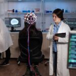 Specialist researcher doctor monitoring brain activity evolution
